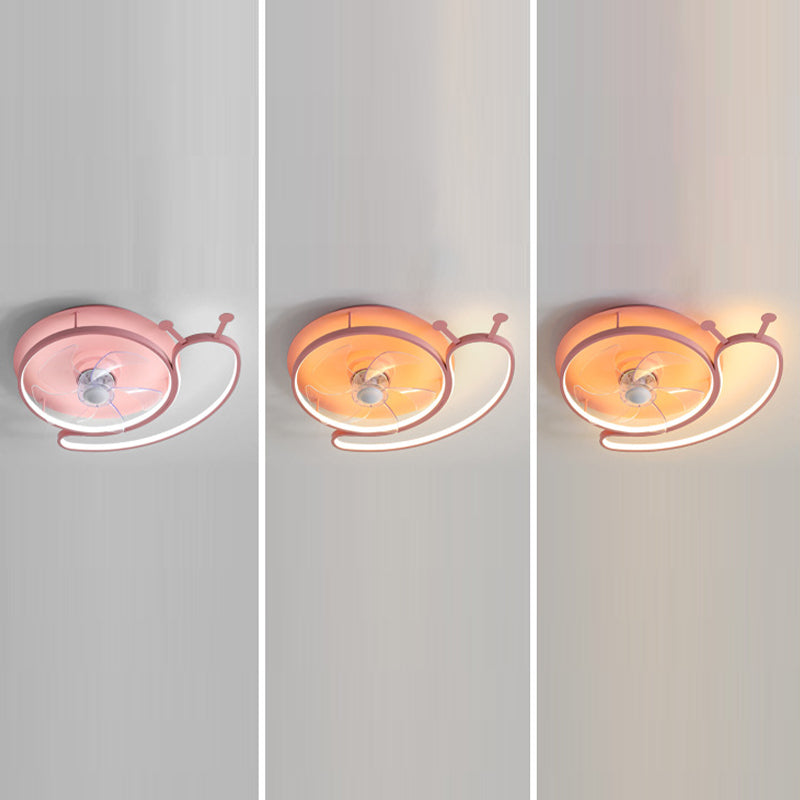 5-Blade Children Fan with Light LED Metallic Pink Ceiling Fan for Foyer