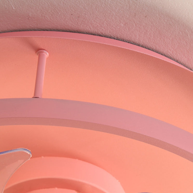 5-Blade Children Fan with Light LED Metallic Pink Ceiling Fan for Foyer