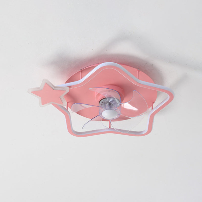 5-Blade Children LED Ceiling Fan Metallic Pink Fan with Light for Home