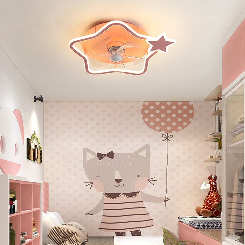 5-Blade Children LED Ceiling Fan Metallic Pink Fan with Light for Home