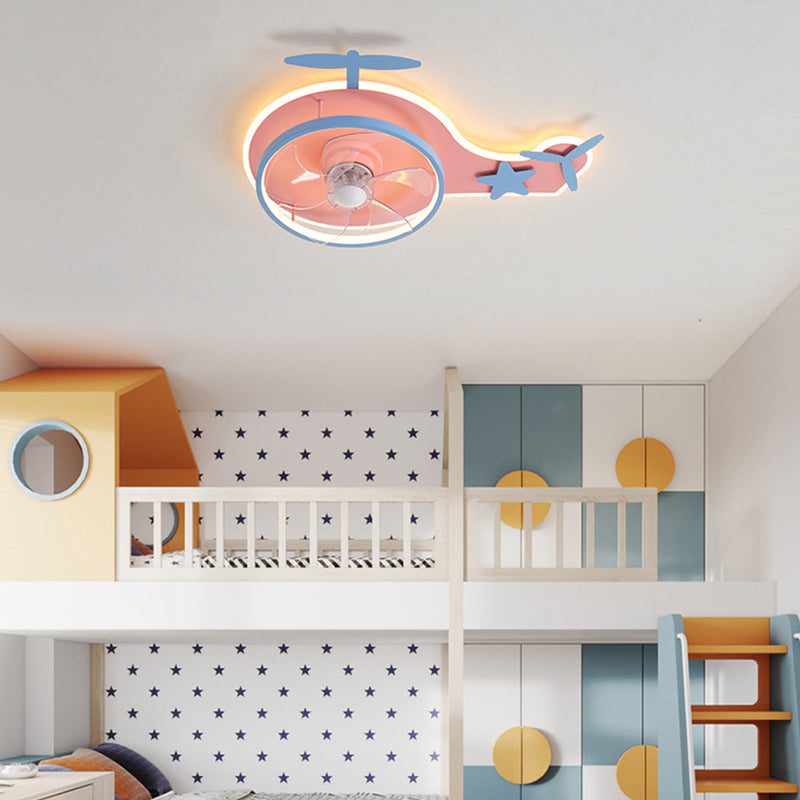5-Blade LED Ceiling Fan Metallic Pink Fan with Light for Bedroom