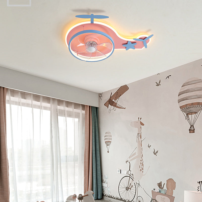 5-Blade LED Ceiling Fan Metallic Pink Fan with Light for Bedroom