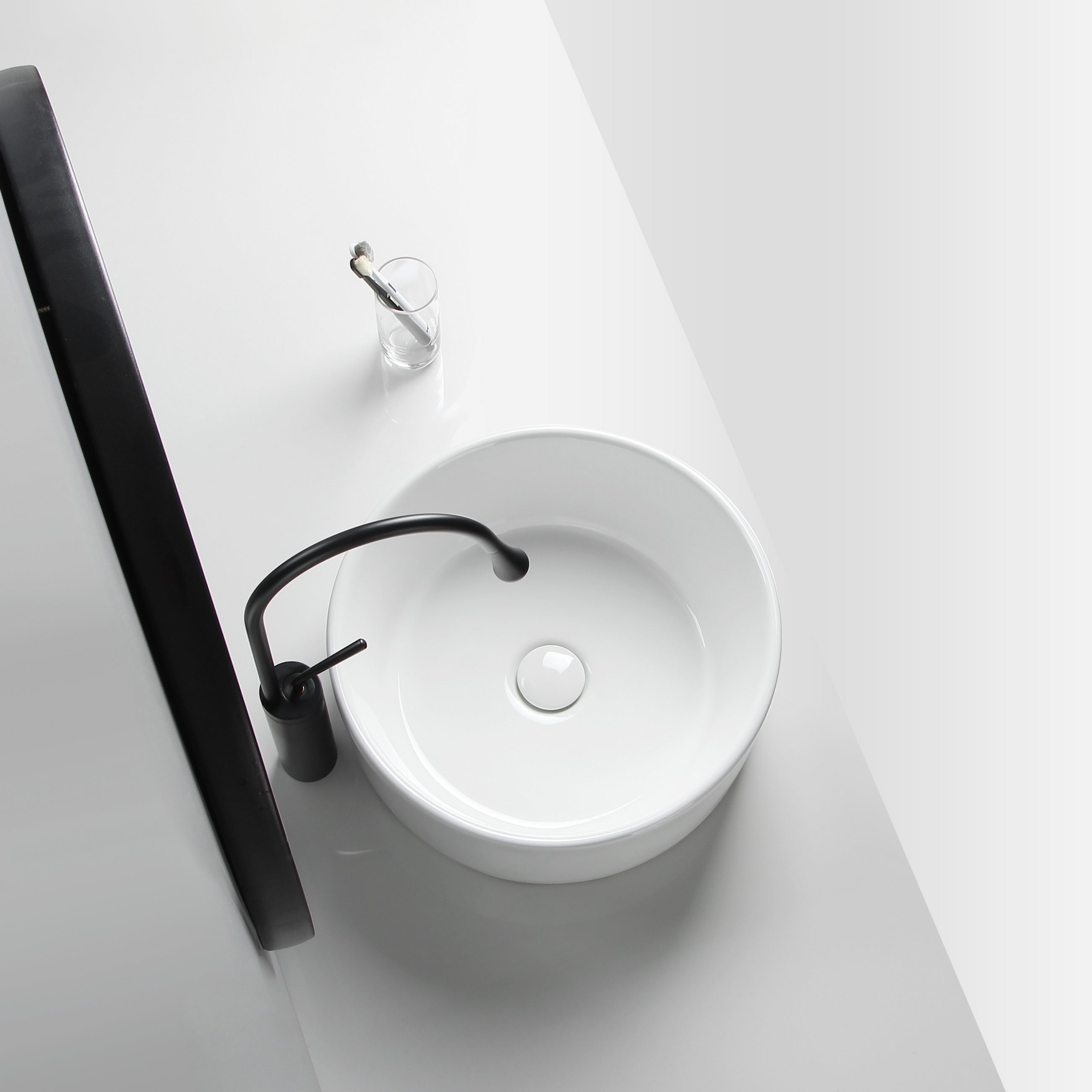 Modern Vessel Sink Round Porcelain Drain Assembly and Faucet Vessel Lavatory Sink
