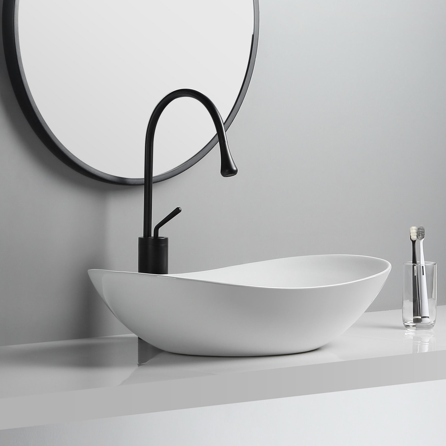 Modern Vessel Lavatory Sink Porcelain Oval with Faucet and Drain Assembly Vessel Sink