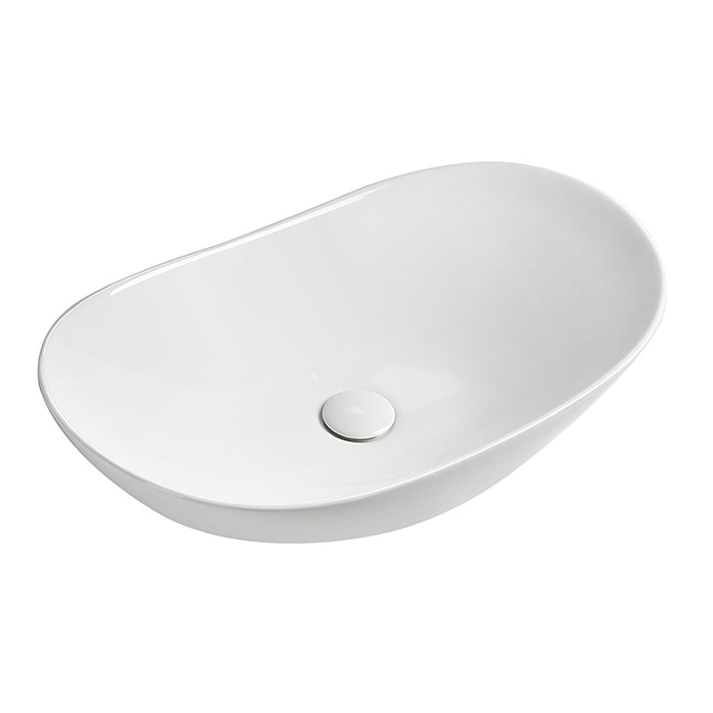 Modern Vessel Lavatory Sink Porcelain Oval with Faucet and Drain Assembly Vessel Sink