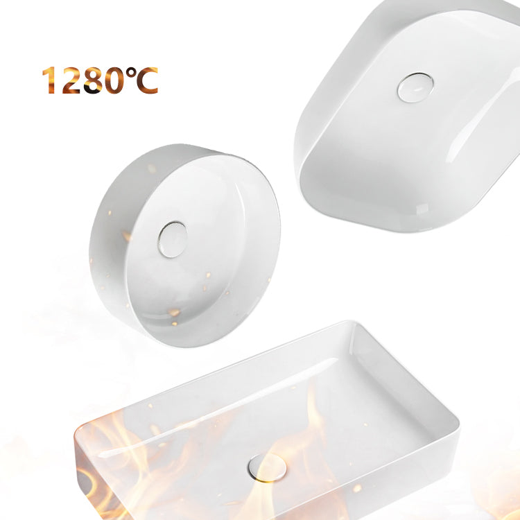 Modern Vessel Lavatory Sink Porcelain Oval with Faucet and Drain Assembly Vessel Sink