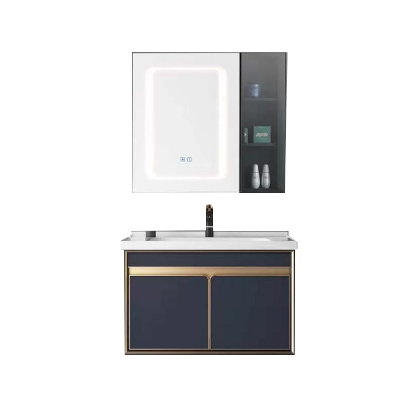 Bath Vanity Set Wall Mount Single Sink Blue Glam Metal Faucet Included Vanity Set
