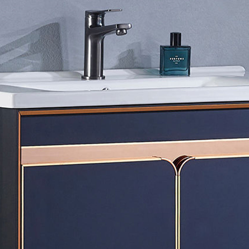 Bath Vanity Set Wall Mount Single Sink Blue Glam Metal Faucet Included Vanity Set