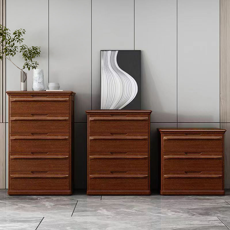 Contemporary Walnut Wood Storage Chest Bedroom Chest with Drawers