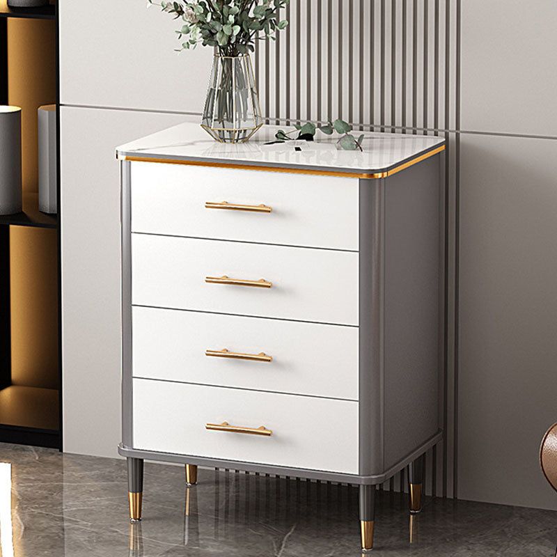Glam White Vertical Stone Storage Chest Bedroom Chest with Drawers