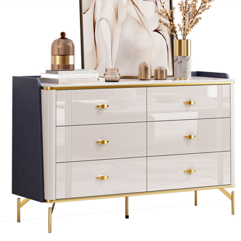 Glam Stone Storage Chest Bedroom Chest in White with Metal Legs