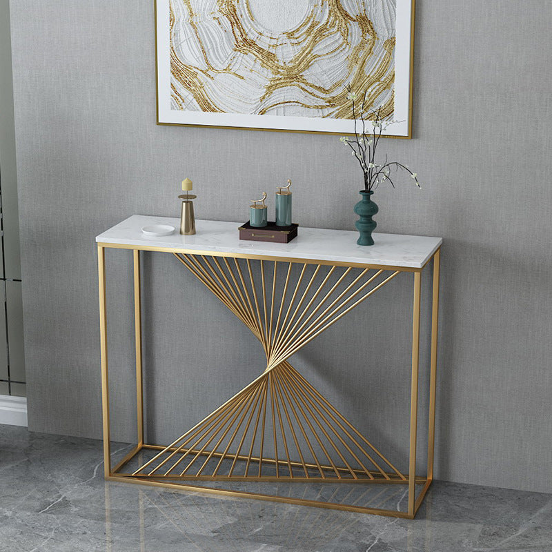 11.81-inch Wide Console Table Glam Marble Accent Table with 1 Shelf