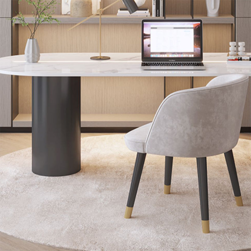 Modern Pedestal Standing Desk Converter White Writing Desk with Metal Legs