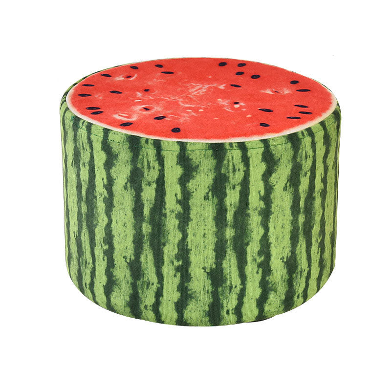 Round Pouf Upholstered Scratch Resistant Contemporary Fruit Printed Fabric Footstool