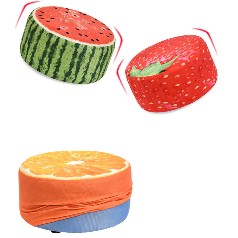 Round Pouf Upholstered Scratch Resistant Contemporary Fruit Printed Fabric Footstool