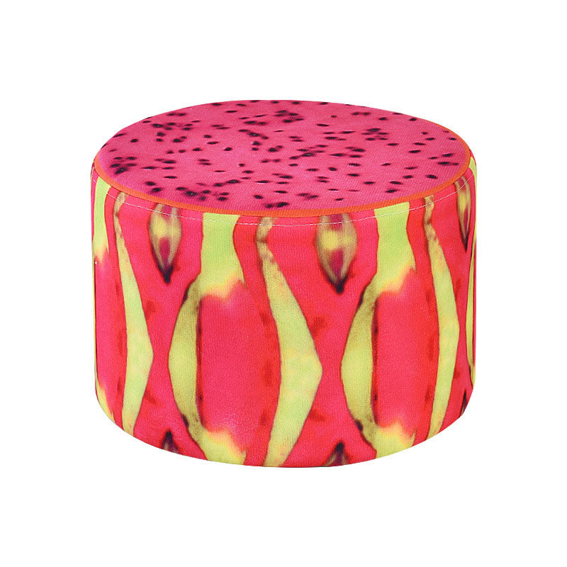 Round Pouf Upholstered Scratch Resistant Contemporary Fruit Printed Fabric Footstool