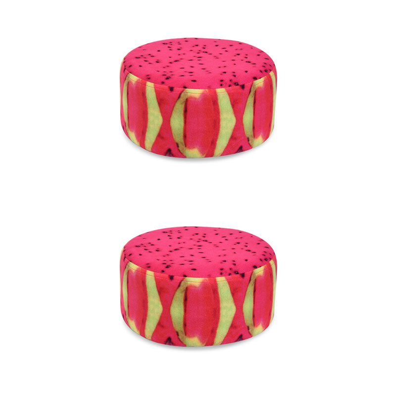 Round Pouf Upholstered Scratch Resistant Contemporary Fruit Printed Fabric Footstool