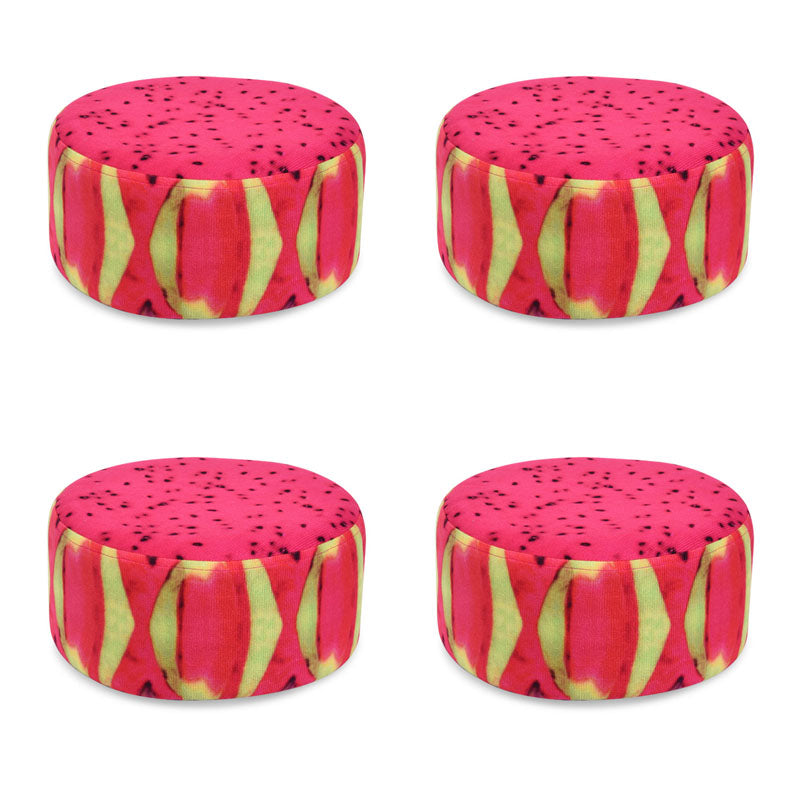 Round Pouf Upholstered Scratch Resistant Contemporary Fruit Printed Fabric Footstool