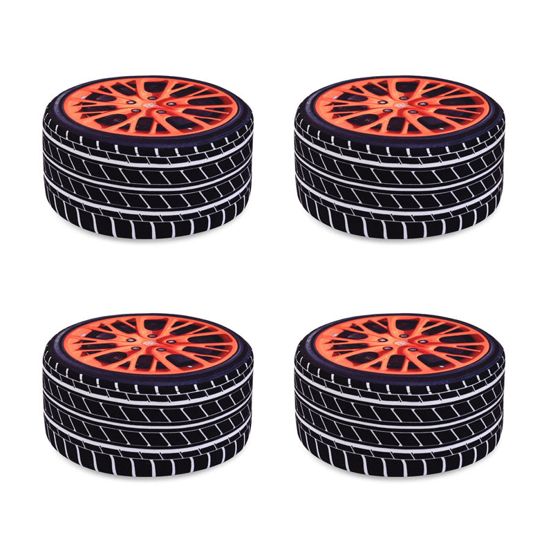 Round Pouf Upholstered Scratch Resistant Contemporary Fruit Printed Fabric Footstool