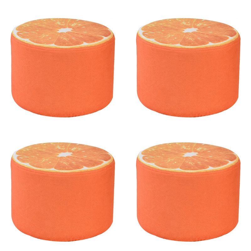 Round Pouf Upholstered Scratch Resistant Contemporary Fruit Printed Fabric Footstool