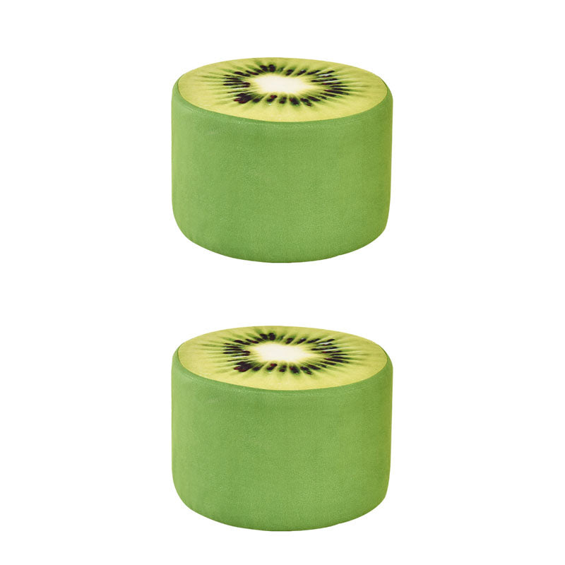 Round Pouf Upholstered Scratch Resistant Contemporary Fruit Printed Fabric Footstool