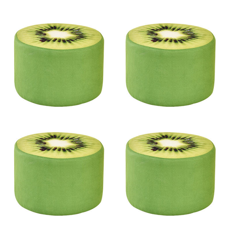 Round Pouf Upholstered Scratch Resistant Contemporary Fruit Printed Fabric Footstool