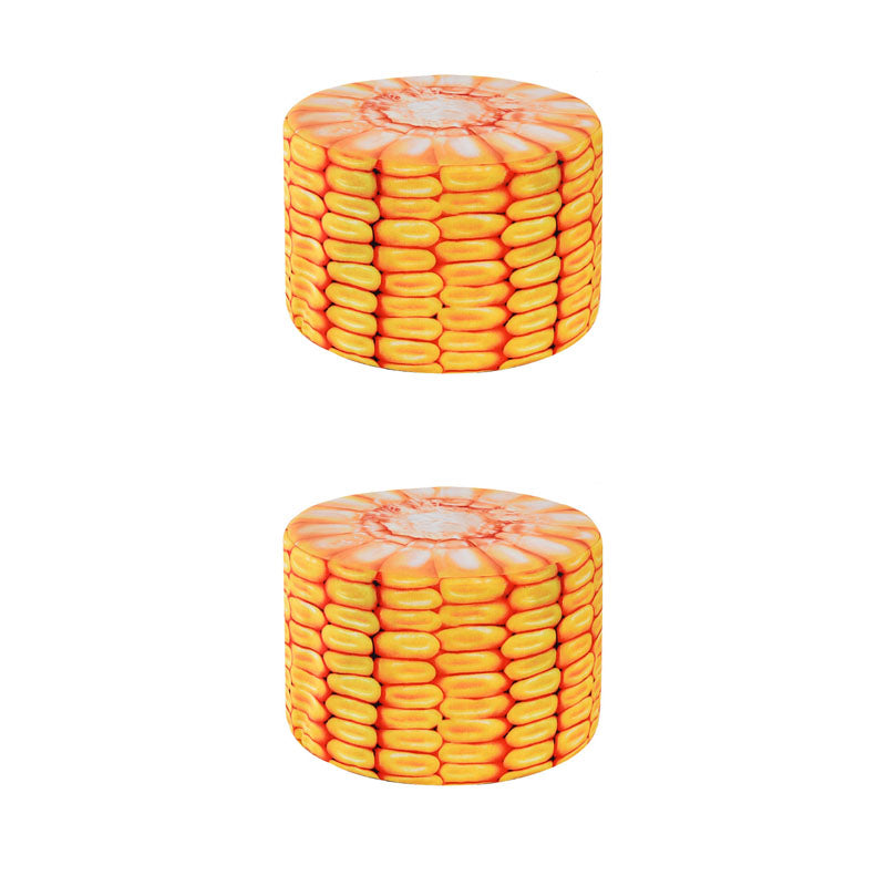 Round Pouf Upholstered Scratch Resistant Contemporary Fruit Printed Fabric Footstool