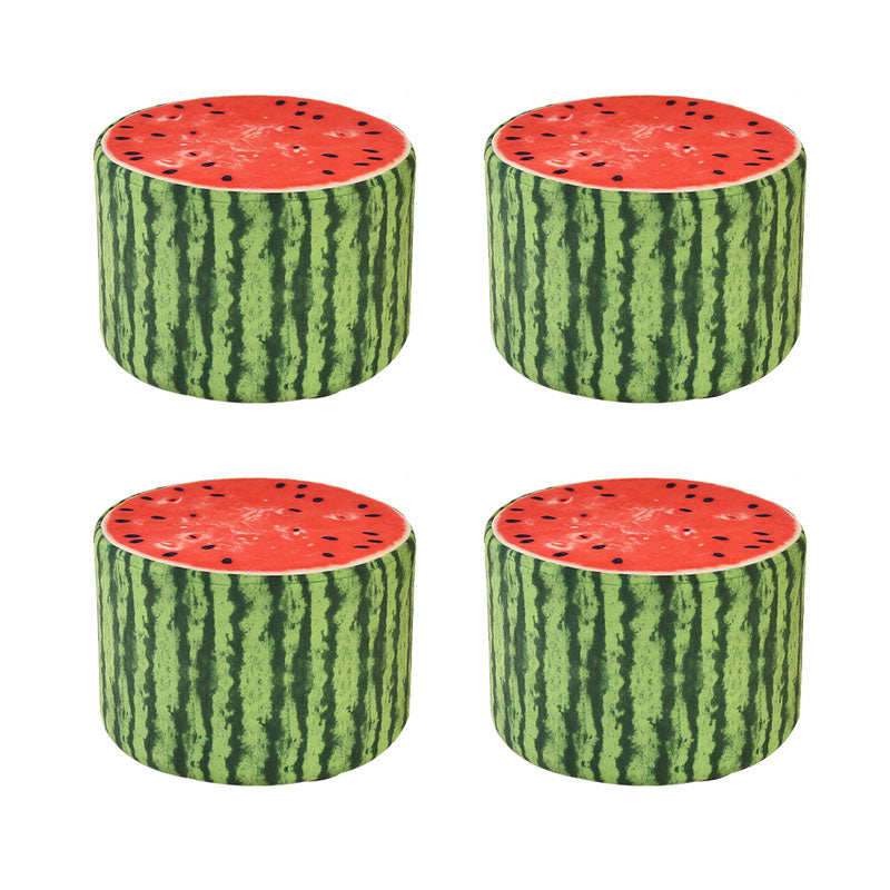 Round Pouf Upholstered Scratch Resistant Contemporary Fruit Printed Fabric Footstool