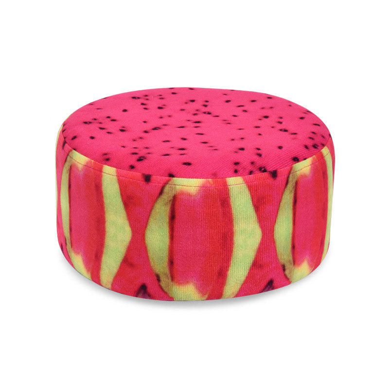 Round Pouf Upholstered Scratch Resistant Contemporary Fruit Printed Fabric Footstool