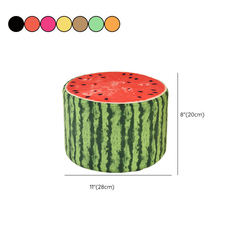 Round Pouf Upholstered Scratch Resistant Contemporary Fruit Printed Fabric Footstool