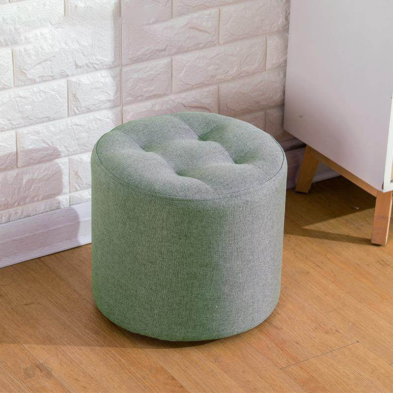 Contemporary Pouf Ottoman Fabric Upholstered Tufted Solid Color Cylinder Shape Ottoman