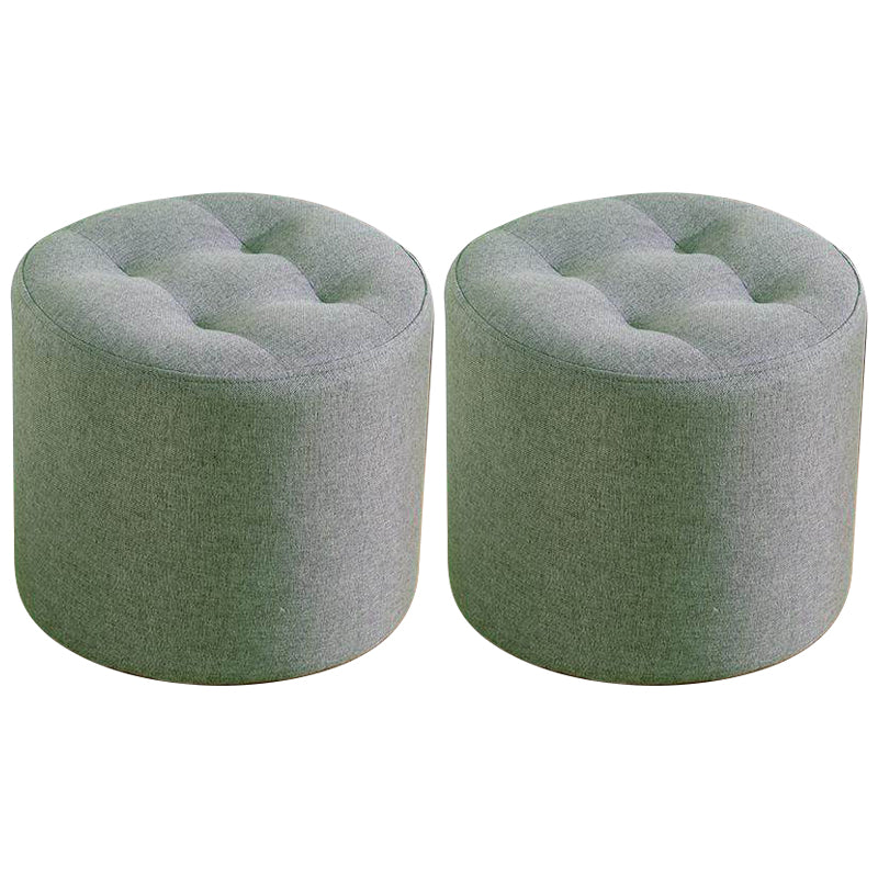 Contemporary Pouf Ottoman Fabric Upholstered Tufted Solid Color Cylinder Shape Ottoman