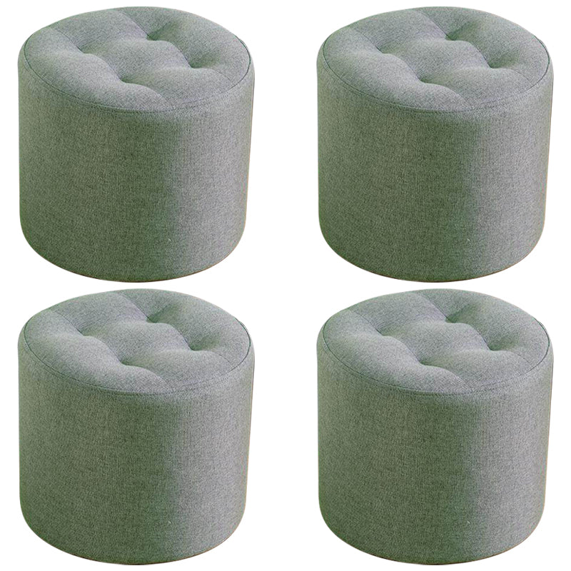 Contemporary Pouf Ottoman Fabric Upholstered Tufted Solid Color Cylinder Shape Ottoman