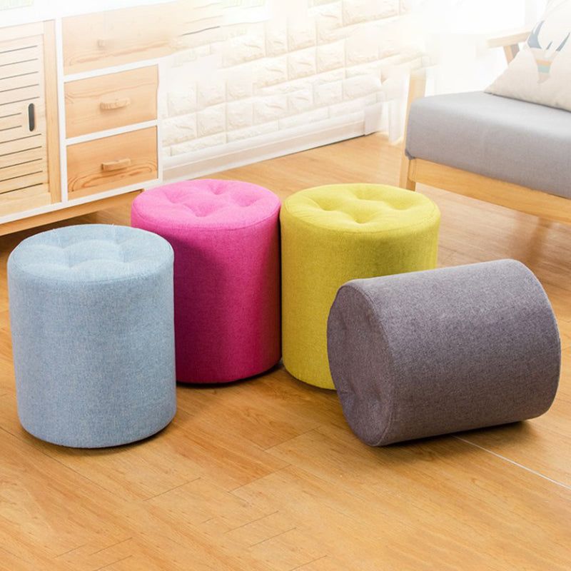 Contemporary Pouf Ottoman Fabric Upholstered Tufted Solid Color Cylinder Shape Ottoman