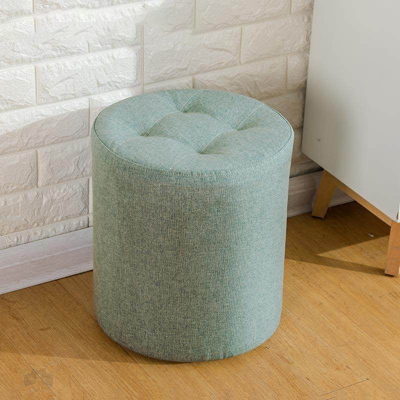 Contemporary Pouf Ottoman Fabric Upholstered Tufted Solid Color Cylinder Shape Ottoman