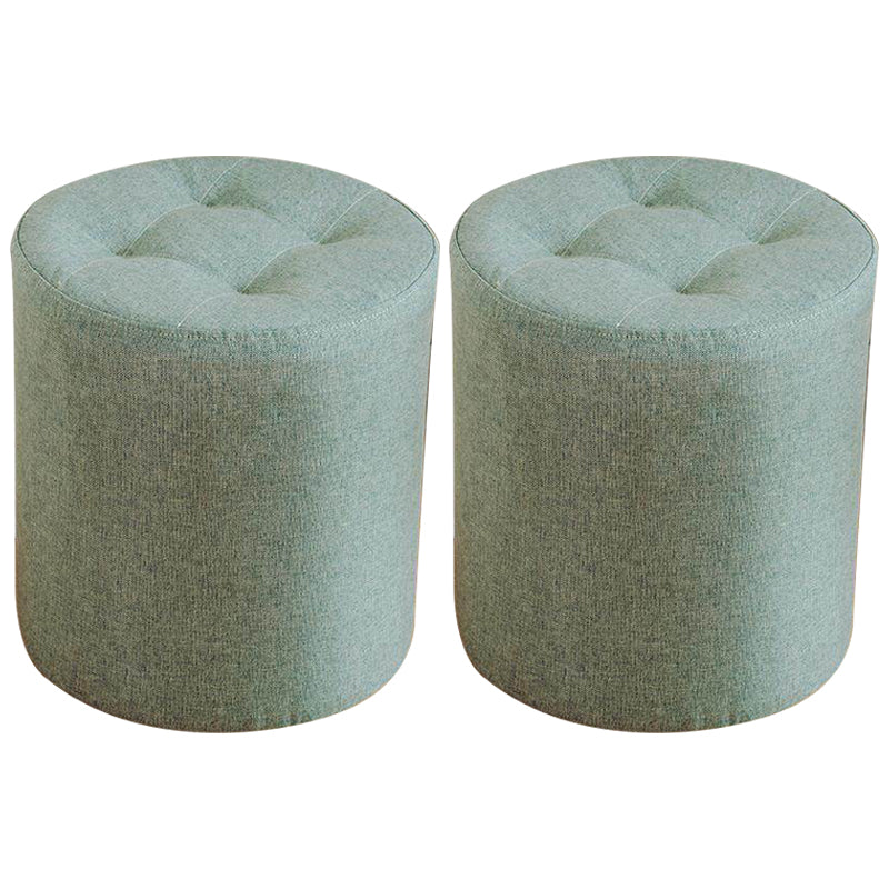 Contemporary Pouf Ottoman Fabric Upholstered Tufted Solid Color Cylinder Shape Ottoman