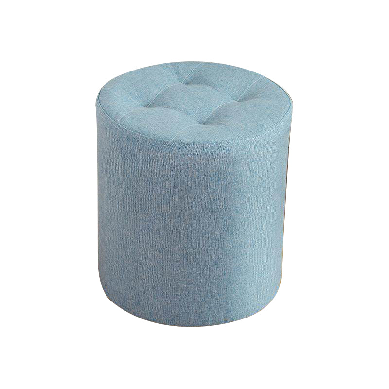 Contemporary Pouf Ottoman Fabric Upholstered Tufted Solid Color Cylinder Shape Ottoman