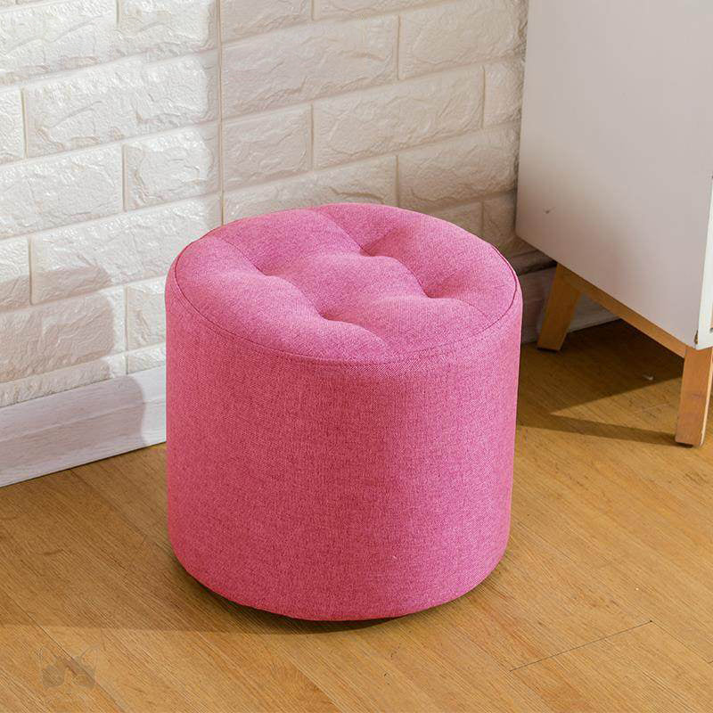 Contemporary Pouf Ottoman Fabric Upholstered Tufted Solid Color Cylinder Shape Ottoman