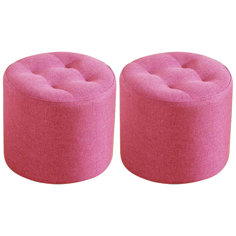 Contemporary Pouf Ottoman Fabric Upholstered Tufted Solid Color Cylinder Shape Ottoman
