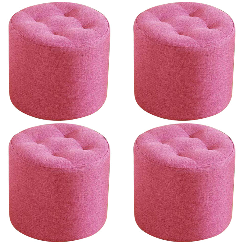 Contemporary Pouf Ottoman Fabric Upholstered Tufted Solid Color Cylinder Shape Ottoman