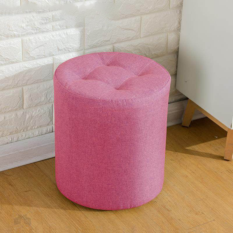 Contemporary Pouf Ottoman Fabric Upholstered Tufted Solid Color Cylinder Shape Ottoman