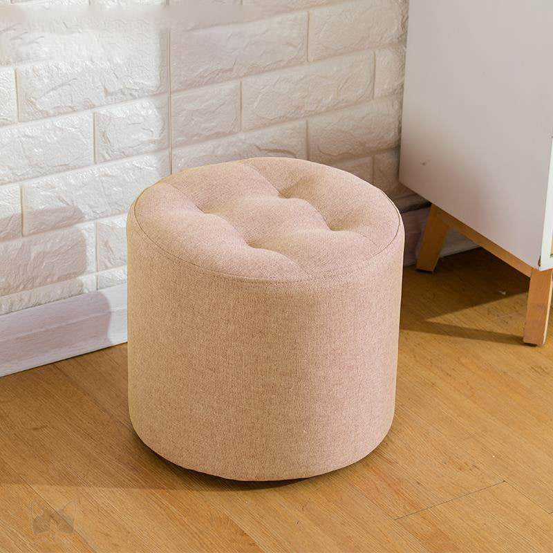 Contemporary Pouf Ottoman Fabric Upholstered Tufted Solid Color Cylinder Shape Ottoman