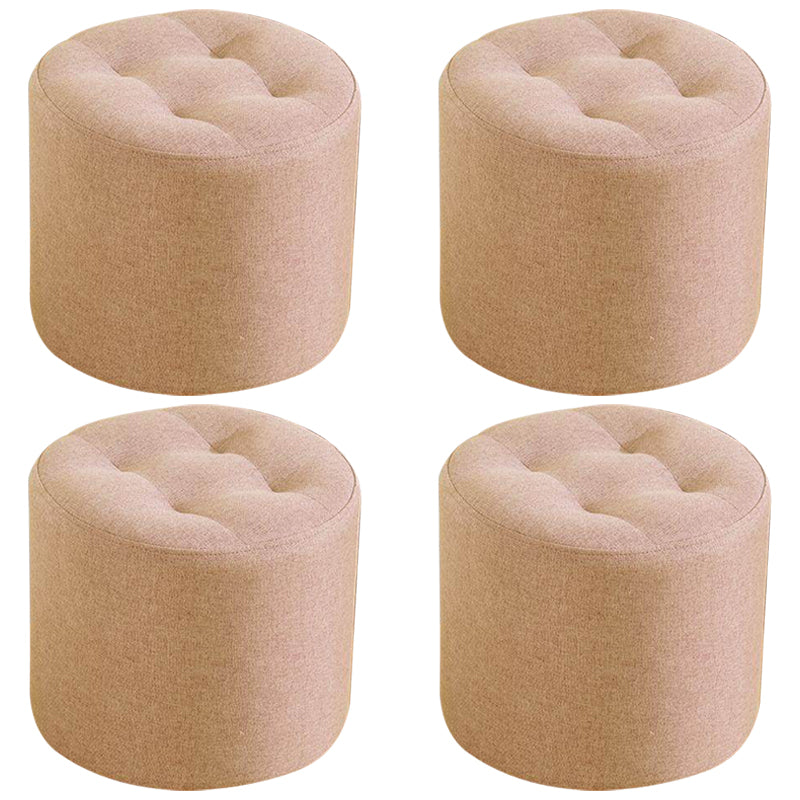 Contemporary Pouf Ottoman Fabric Upholstered Tufted Solid Color Cylinder Shape Ottoman