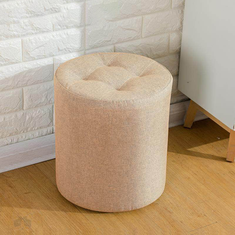 Contemporary Pouf Ottoman Fabric Upholstered Tufted Solid Color Cylinder Shape Ottoman