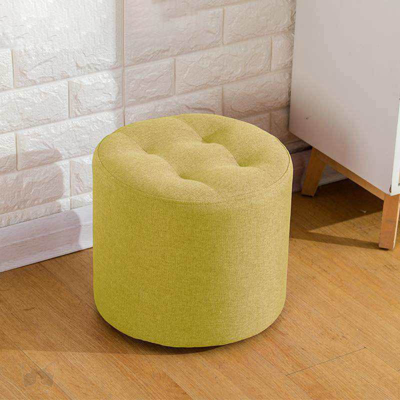 Contemporary Pouf Ottoman Fabric Upholstered Tufted Solid Color Cylinder Shape Ottoman
