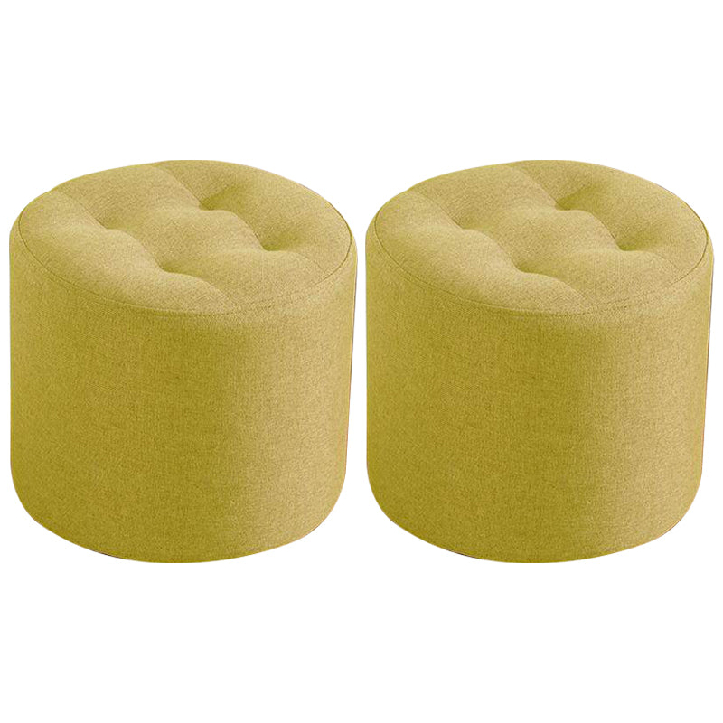 Contemporary Pouf Ottoman Fabric Upholstered Tufted Solid Color Cylinder Shape Ottoman