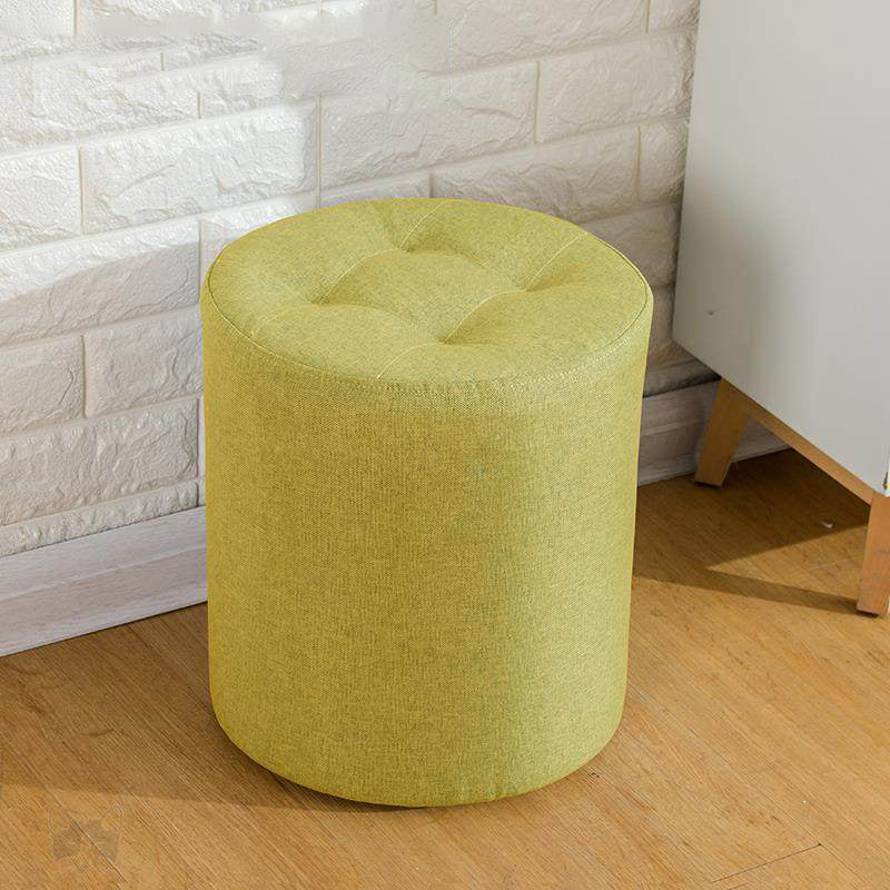 Contemporary Pouf Ottoman Fabric Upholstered Tufted Solid Color Cylinder Shape Ottoman