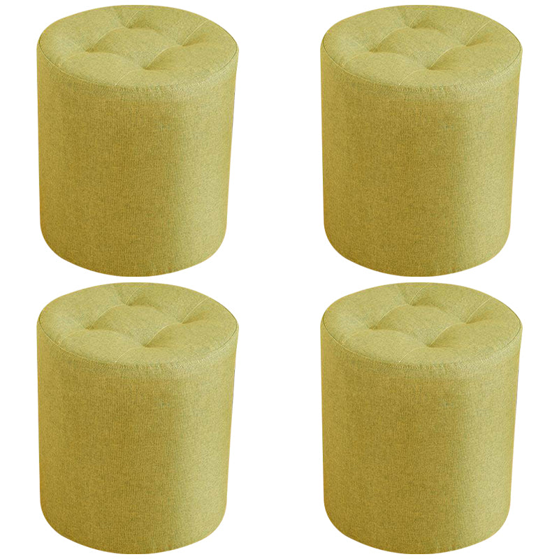 Contemporary Pouf Ottoman Fabric Upholstered Tufted Solid Color Cylinder Shape Ottoman
