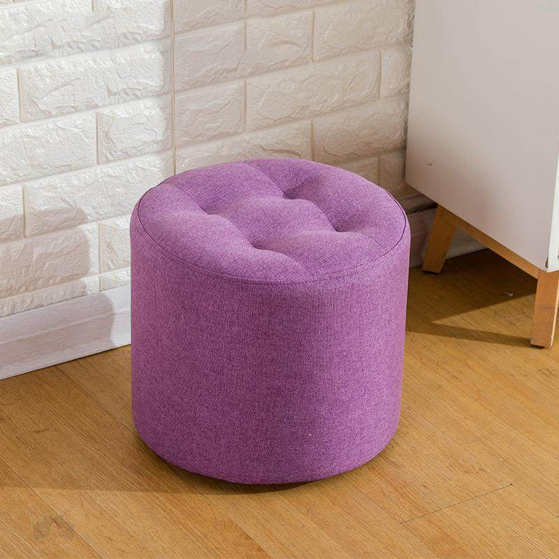 Contemporary Pouf Ottoman Fabric Upholstered Tufted Solid Color Cylinder Shape Ottoman