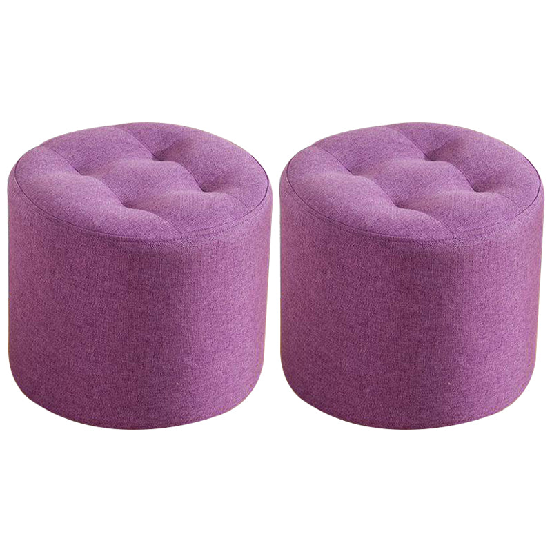 Contemporary Pouf Ottoman Fabric Upholstered Tufted Solid Color Cylinder Shape Ottoman